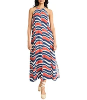 The Good Journey Bold Stripe Balboa Linen Halter Neck Caftan Maxi Dress