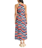 The Good Journey Bold Stripe Balboa Linen Halter Neck Caftan Maxi Dress