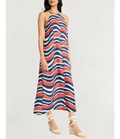 The Good Journey Bold Stripe Balboa Linen Halter Neck Caftan Maxi Dress