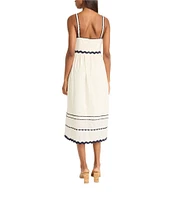 The Good Journey Cotton Voile V-Neck Contrast Trim A-Line Midi Dress