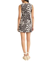 The Good Journey Floral Print Linen Blend Square Neck Sheath Mini Dress