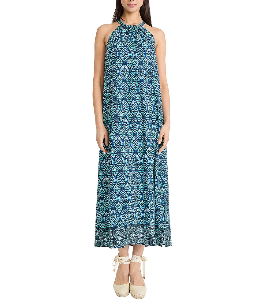 The Good Journey Halter Tie Neck Printed Crepe De Chine Maxi Dress