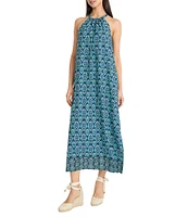 The Good Journey Halter Tie Neck Printed Crepe De Chine Maxi Dress