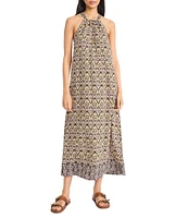 The Good Journey Halter Tie Neck Printed Crepe De Chine Maxi Dress