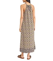 The Good Journey Halter Tie Neck Printed Crepe De Chine Maxi Dress