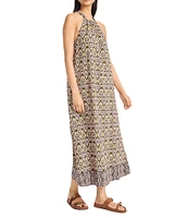 The Good Journey Halter Tie Neck Printed Crepe De Chine Maxi Dress