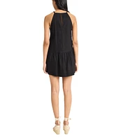 The Good Journey Linen Blend Square Neck Tiered Dropped Waist Mini Dress