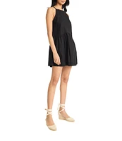The Good Journey Linen Blend Square Neck Tiered Dropped Waist Mini Dress