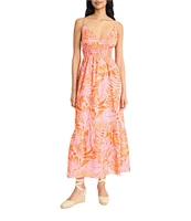 The Good Journey Printed Cotton Voile V-Neck Spaghetti Straps A-Line Midi Dress