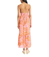 The Good Journey Printed Cotton Voile V-Neck Spaghetti Straps A-Line Midi Dress