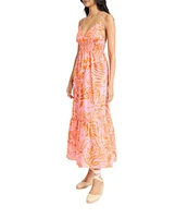 The Good Journey Printed Cotton Voile V-Neck Spaghetti Straps A-Line Midi Dress