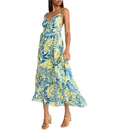 The Good Journey Printed Cotton Voile V-Neck Spaghetti Straps A-Line Midi Dress