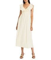 The Good Journey Ruffle V-neck Sleeveless Wove Midi Dress