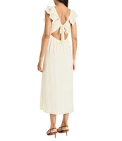 The Good Journey Ruffle V-neck Sleeveless Wove Midi Dress