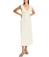 The Good Journey Ruffle V-neck Sleeveless Wove Midi Dress