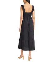 The Good Journey Ruffle V-Neck Smocked Back Tiered Cotton Poplin Midi Dress
