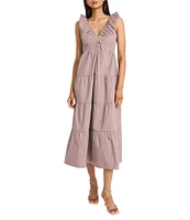 The Good Journey Ruffle V-Neck Smocked Back Tiered Cotton Poplin Midi Dress