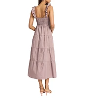 The Good Journey Ruffle V-Neck Smocked Back Tiered Cotton Poplin Midi Dress