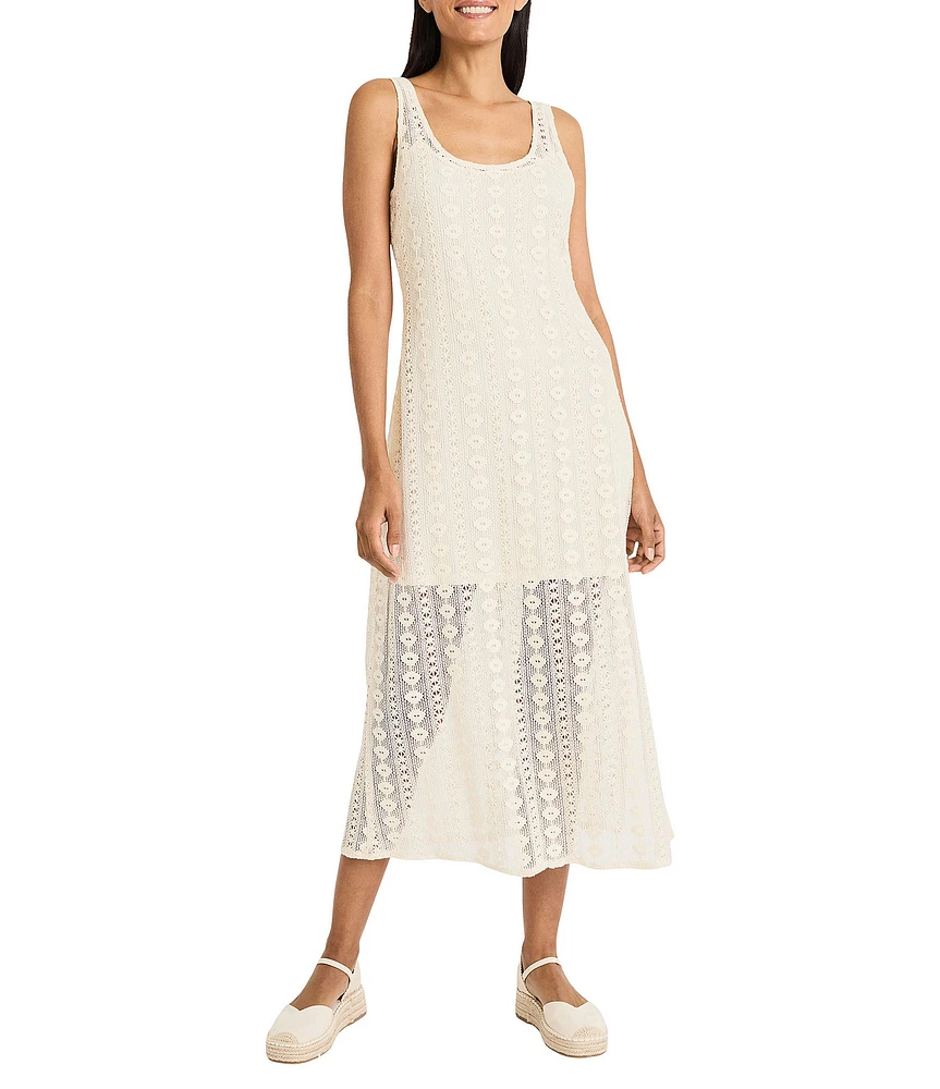 The Good Journey Scoop Neck Sleeveless Illusion Hem Crochet Maxi Dress