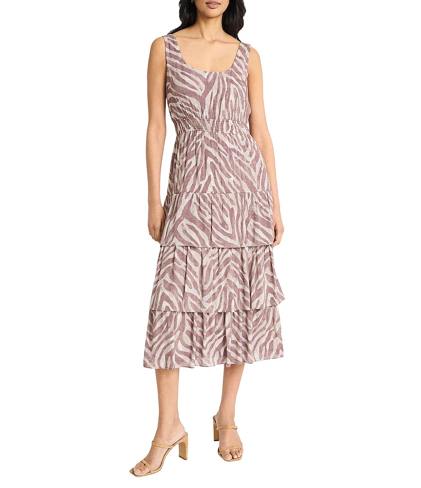 The Good Journey Scoop Neck Tiered Ruffle Gauze Midi Dress