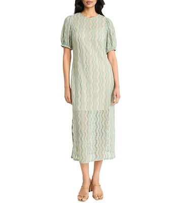 The Good Journey Short Sleeve Illusion Hem Crochet Midi Dress