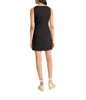 The Good Journey Solid Linen Blend Square Neck Sheath Mini Dress