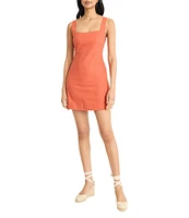 The Good Journey Solid Linen Blend Square Neck Sheath Mini Dress