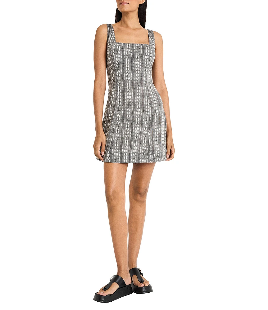 The Good Journey Square Neck Tie Back Stripe Cotton Mini Dress