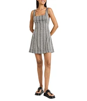 The Good Journey Square Neck Tie Back Stripe Cotton Mini Dress