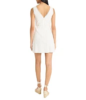 The Good Journey Texture Woven V-Neck Crochet Trim Sheath Mini Dress