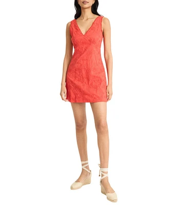 The Good Journey Texture Woven V-Neck Crochet Trim Sheath Mini Dress
