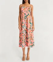 The Good Journey Tie Dye Cotton Poplin Square Neck Smocked A-Line Midi Dress