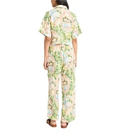 The Good Journey Tropical Floral Woven Collared Button Front 2-Piece Pant Set