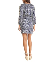 The Good Journey V-Neck 3/4 Sleeve Tie Waist Printed Challis Shift Dress