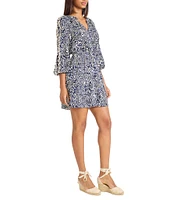The Good Journey V-Neck 3/4 Sleeve Tie Waist Printed Challis Shift Dress
