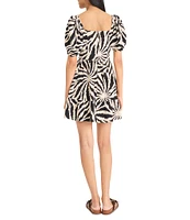 The Good Journey V-Neck Short Puff Sleeve Crepe De Chine Abstract Animal Tiered Fit & Flare Dress