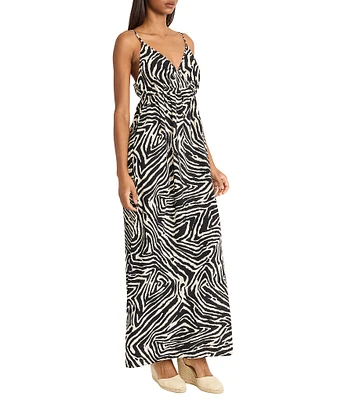 The Good Journey V-Neck Spaghetti Strap Printed Challis Maxi Dress