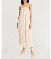 The Good Journey Woven Stripe Square Neck Asymmetrical Tiered Shift Midi Dress