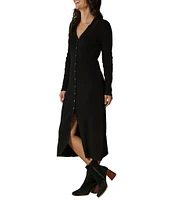 The Normal Brand Knit V-Neck Long Sleeve Midi Dress