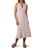 The Normal Brand Leukos Linen-Blend Collared Lapel Sleeveless Button Front Midi Shirt Dress