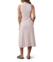 The Normal Brand Leukos Linen-Blend Collared Lapel Sleeveless Button Front Midi Shirt Dress
