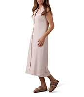 The Normal Brand Leukos Linen-Blend Collared Lapel Sleeveless Button Front Midi Shirt Dress