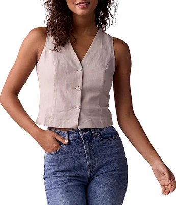 The Normal Brand Leukos Linen Blend V-Neck Button Front Vest