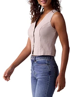 The Normal Brand Leukos Linen Blend V-Neck Button Front Vest