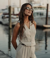 The Normal Brand Leukos Linen Blend V-Neck Button Front Vest