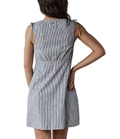 The Normal Brand Lived-in Railroad Stripe Woven Slub V-Neck Sleeveless Button Front Shirt Dress