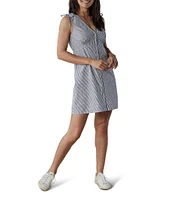 The Normal Brand Lived-in Railroad Stripe Woven Slub V-Neck Sleeveless Button Front Shirt Dress