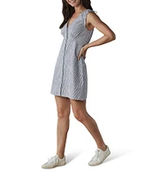 The Normal Brand Lived-in Railroad Stripe Woven Slub V-Neck Sleeveless Button Front Shirt Dress