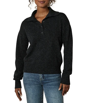 The Normal Brand Marianna Johnny Collar Long Sleeve Button Front Sweater