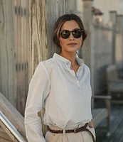 The Normal Brand Solid Featherweight Collared Neck Long Sleeve Blouse